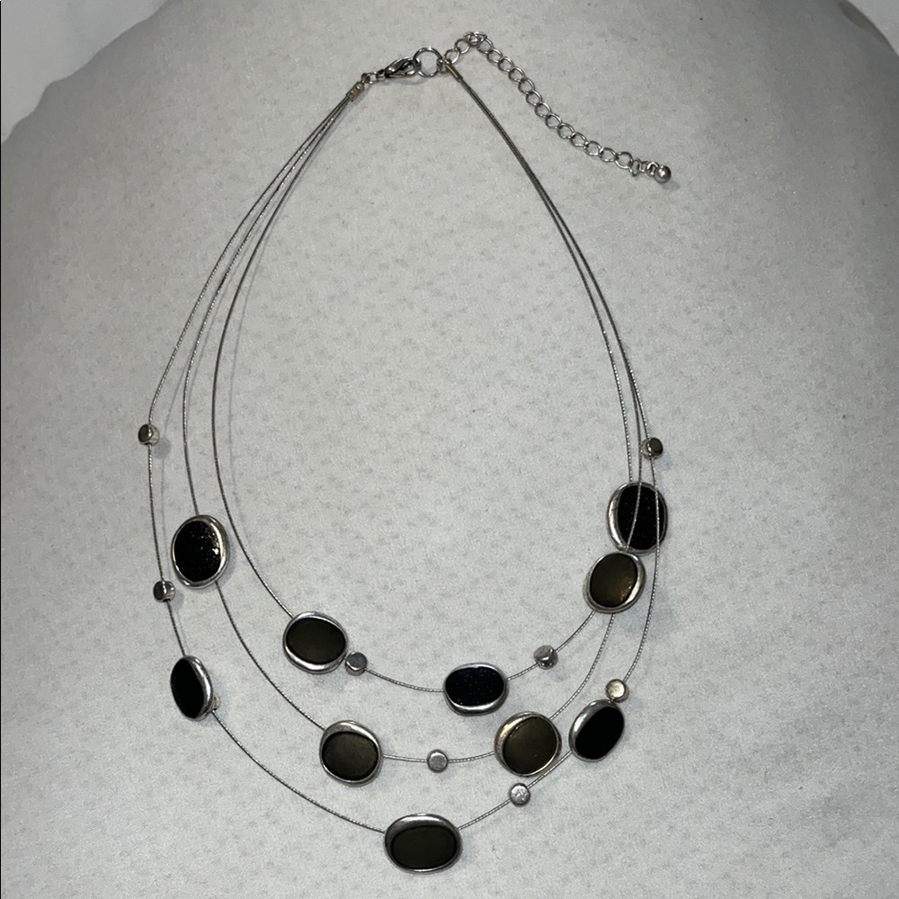 Chic Silver and Black Multi-Strand Necklace